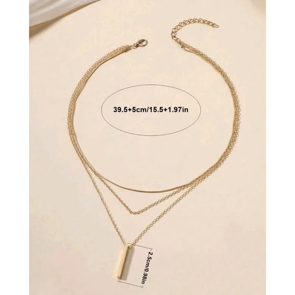 Anthropologie Serenity Minimalist Layered Gold Bar Pendant Necklace - Picture 4 of 4